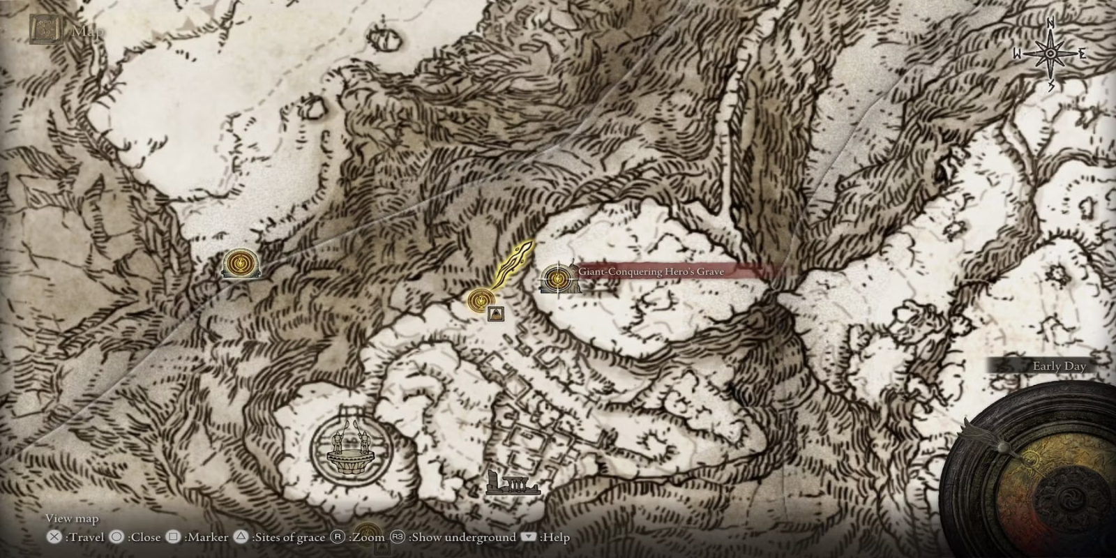 Elden Ring Map destacando a localização do castiçal do vaso craniano