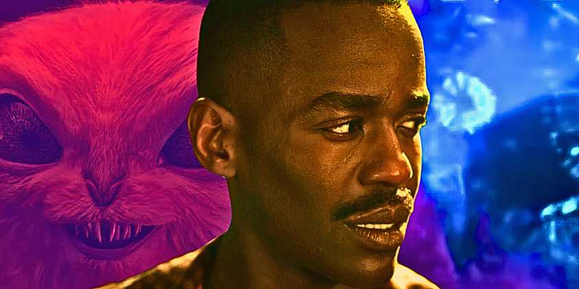 Custom image of Ncuti Gatwa's Fifteenth Doctor against a Doctor Who backdrop of the Meep and the Time Vortex