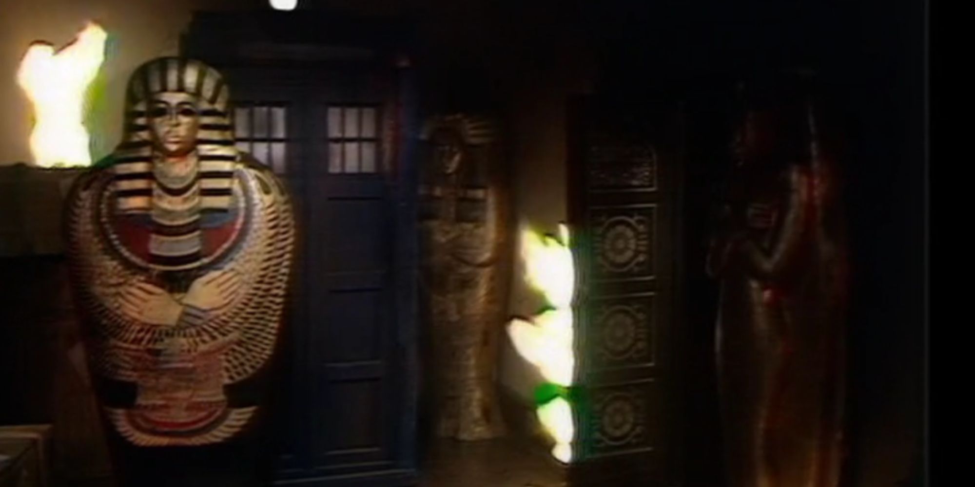The Doctor's TARDIS among Egyptian artifacts in Doctor Who