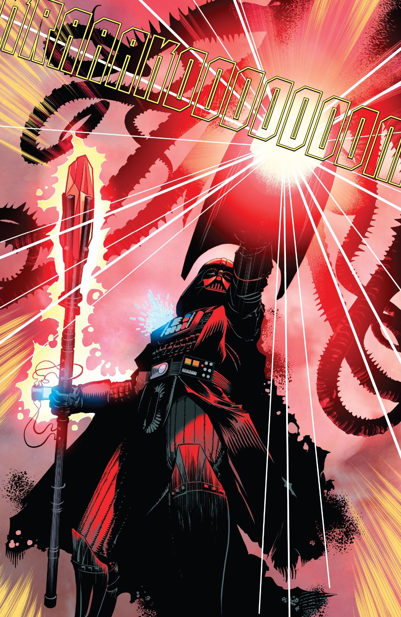 Vader empunhando nova arma Kyber vermelha em Darth Vader #47
