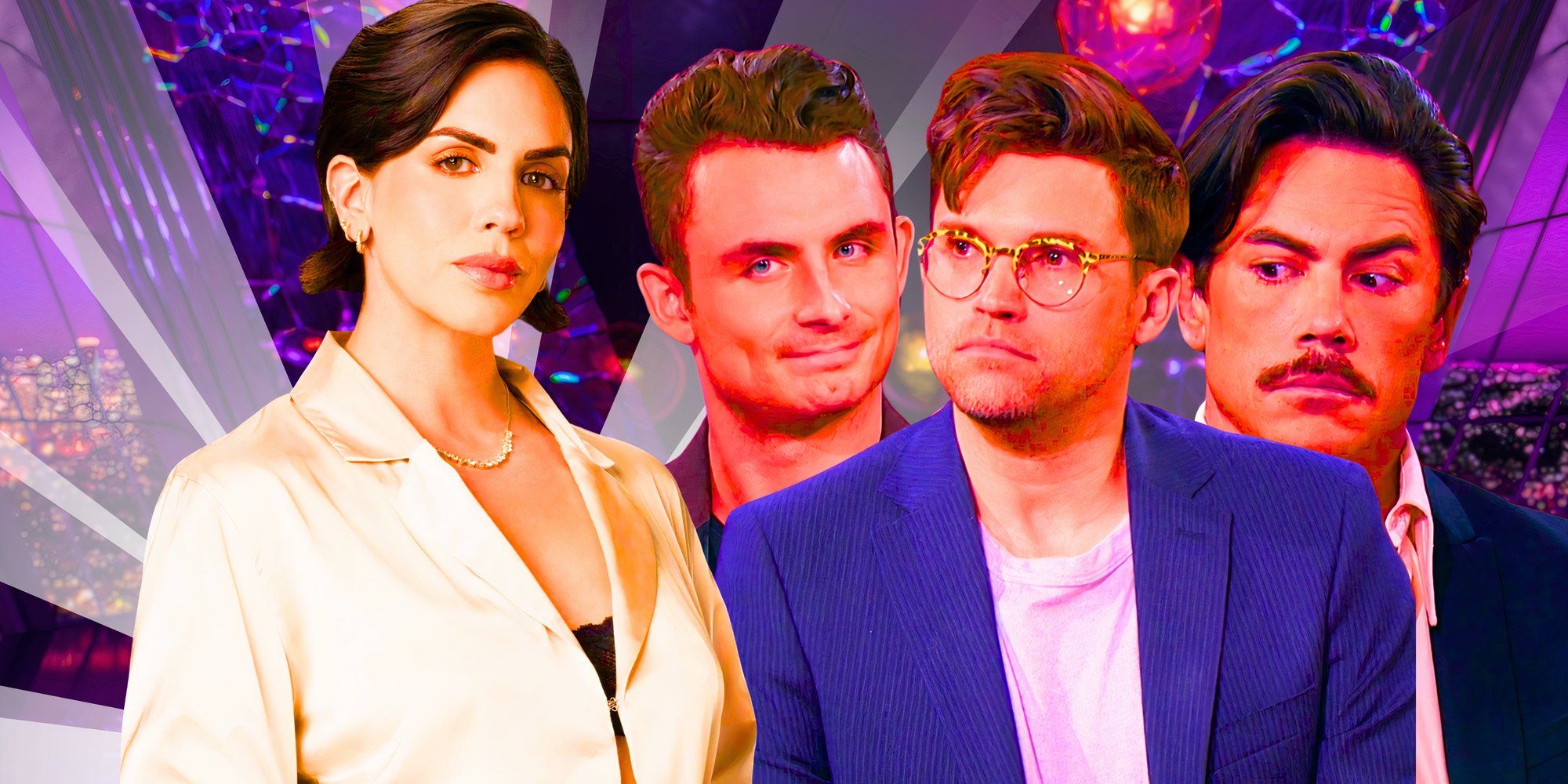 Vanderpump Rules' Katie Maloney with three male cast members including Tom Schwartz and Tom Sandoval
