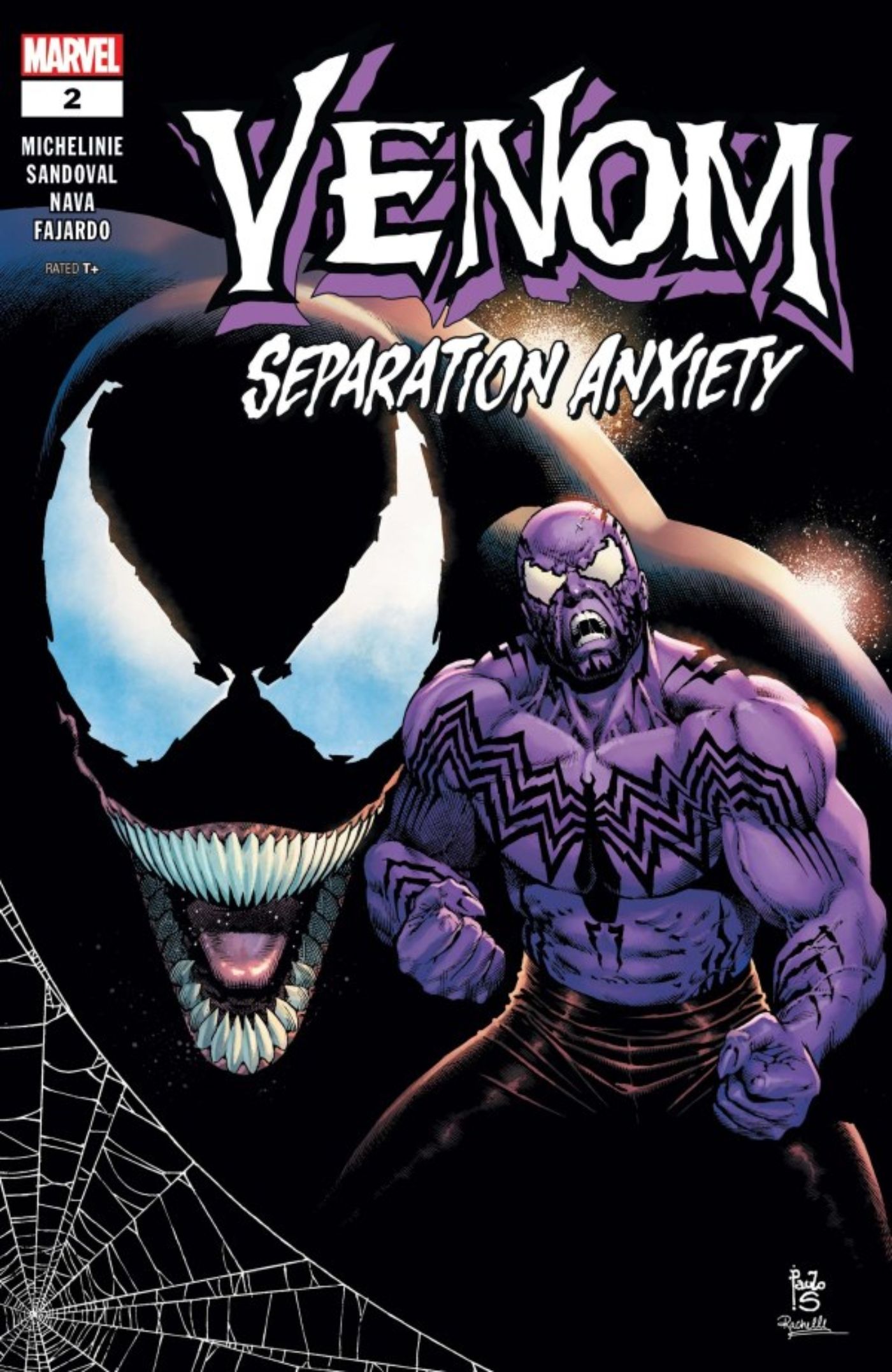 Venom: Separation Anxiety #2 cover featuring Venom and the Purple Man with a Venomized upgrade.