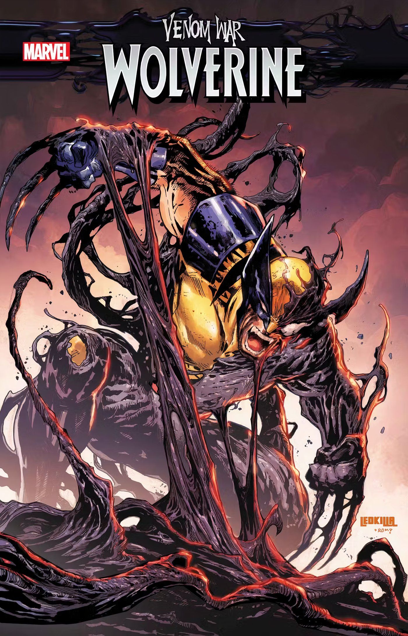 Venom War: Wolverine #1, Wolverine faz uma careta quando um simbionte se liga a ele.