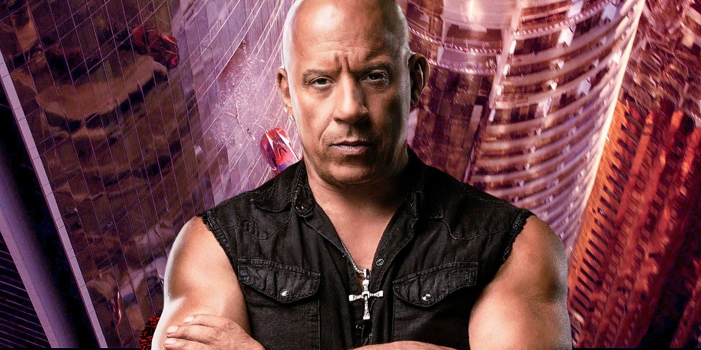 Vin Diesel as Dominic Toretto in front of a skyscraper in Fast and Furious