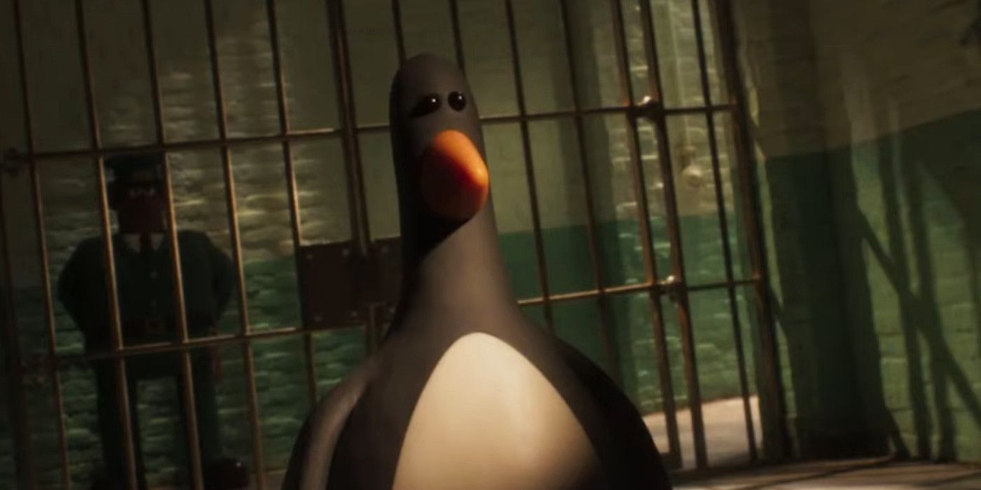 Wallace and Gromit Vengeance Most Fowl Feathers McGraw stands in a prison cell 