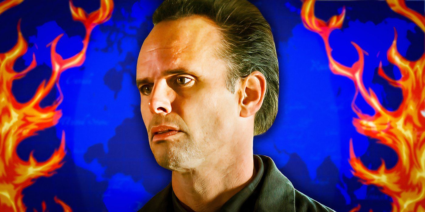 Walton Goggins from Justified surrounded by flames.
