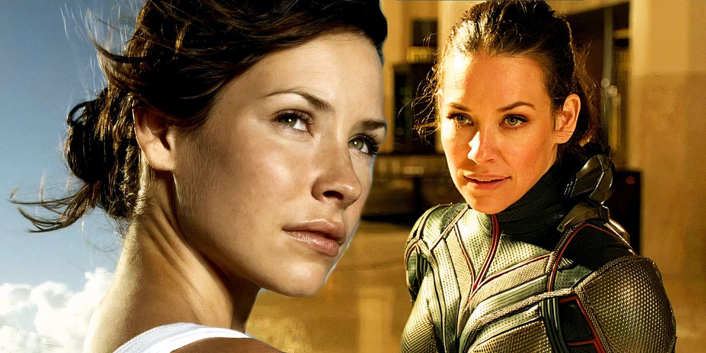 Evangeline Lilly looks off into the distance and prepares to fight as Wasp