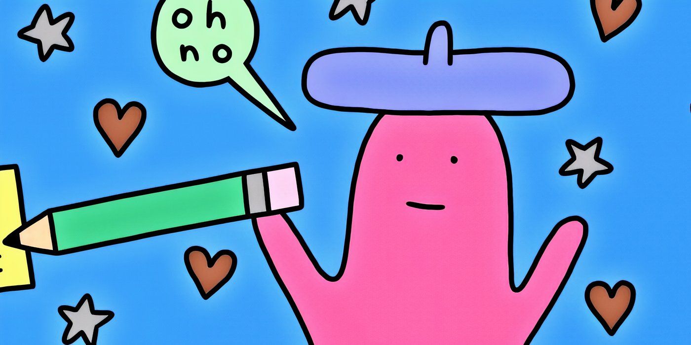 Webcomic Name&rsquo;s pink blob protagonist as an artist saying