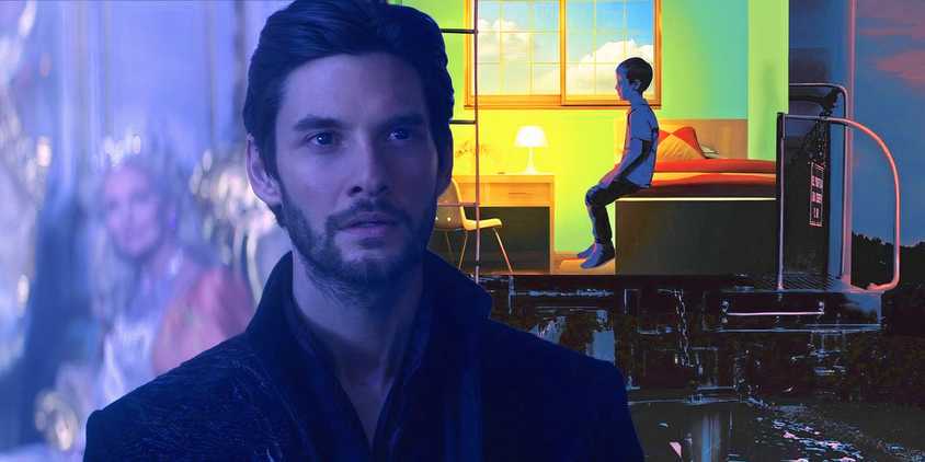 Ben Barnes as Kirigan in Shadow & Bone on a background of Stephen King's The Institute book cover