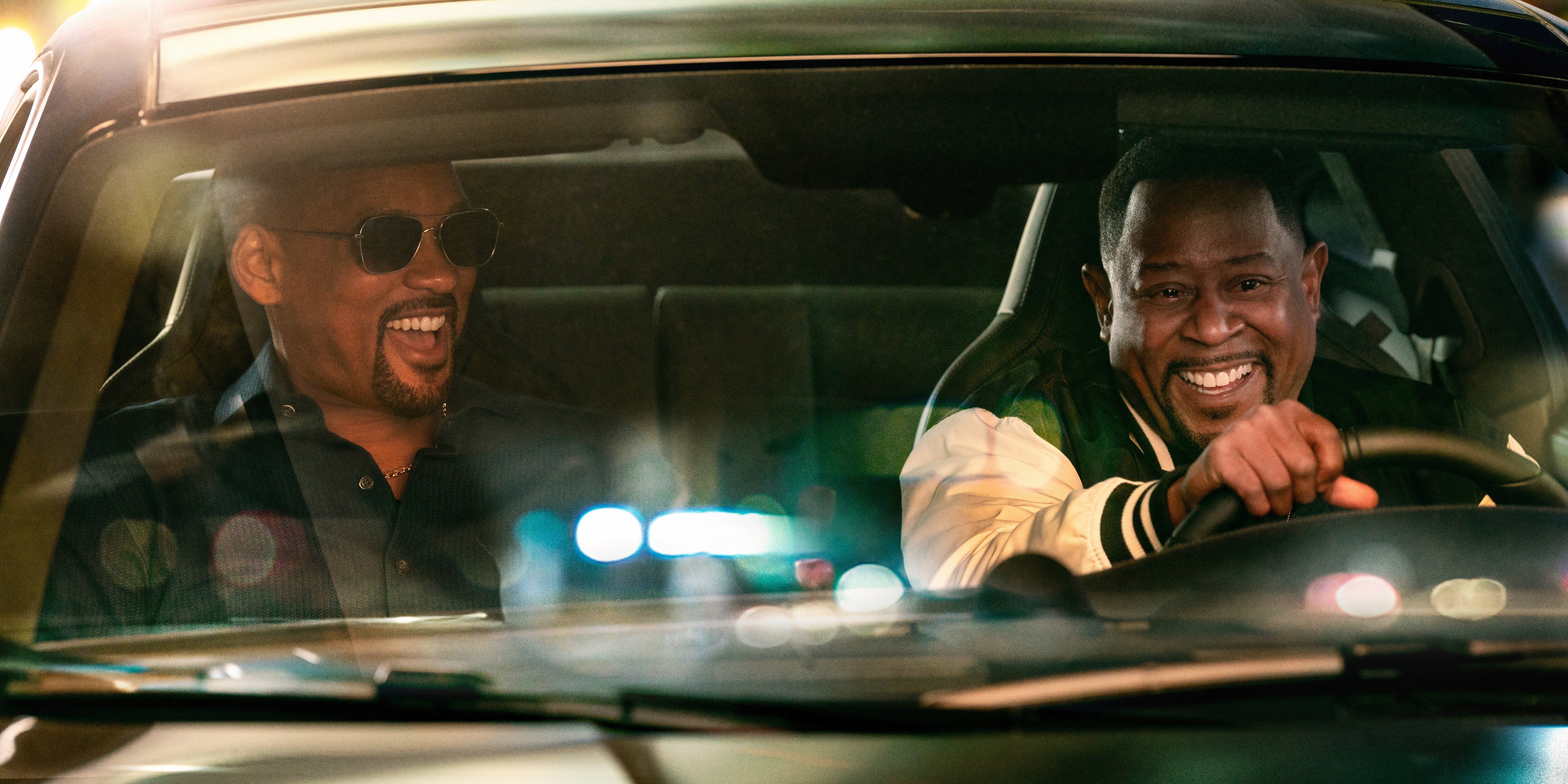 Will Smith and Martin Lawrence laugh together in a car in Bad Boys Ride or Die still