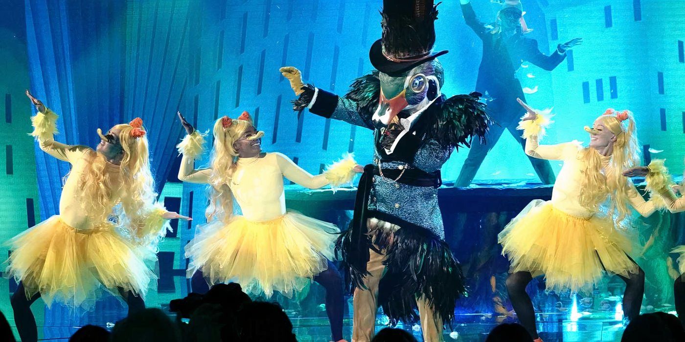 Willie Robertson in a duck costume dancing on stage in The Masked Singer.