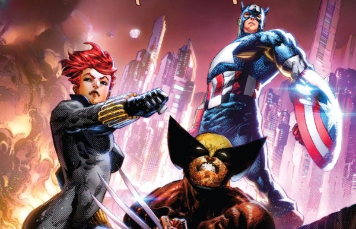 Black Widow, Captain America, and Wolverine standing together in Madripoor.