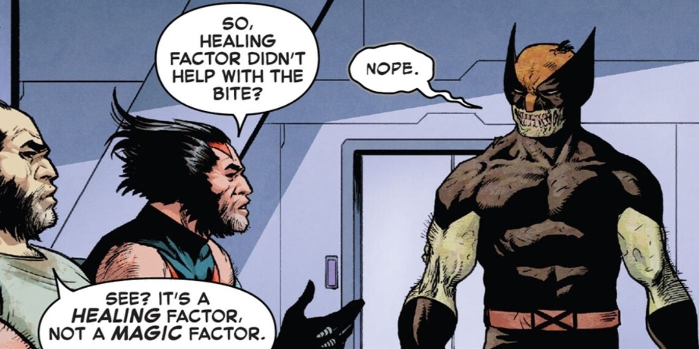 Wolverine admite que seu fator de cura não protege contra o vírus zumbi.