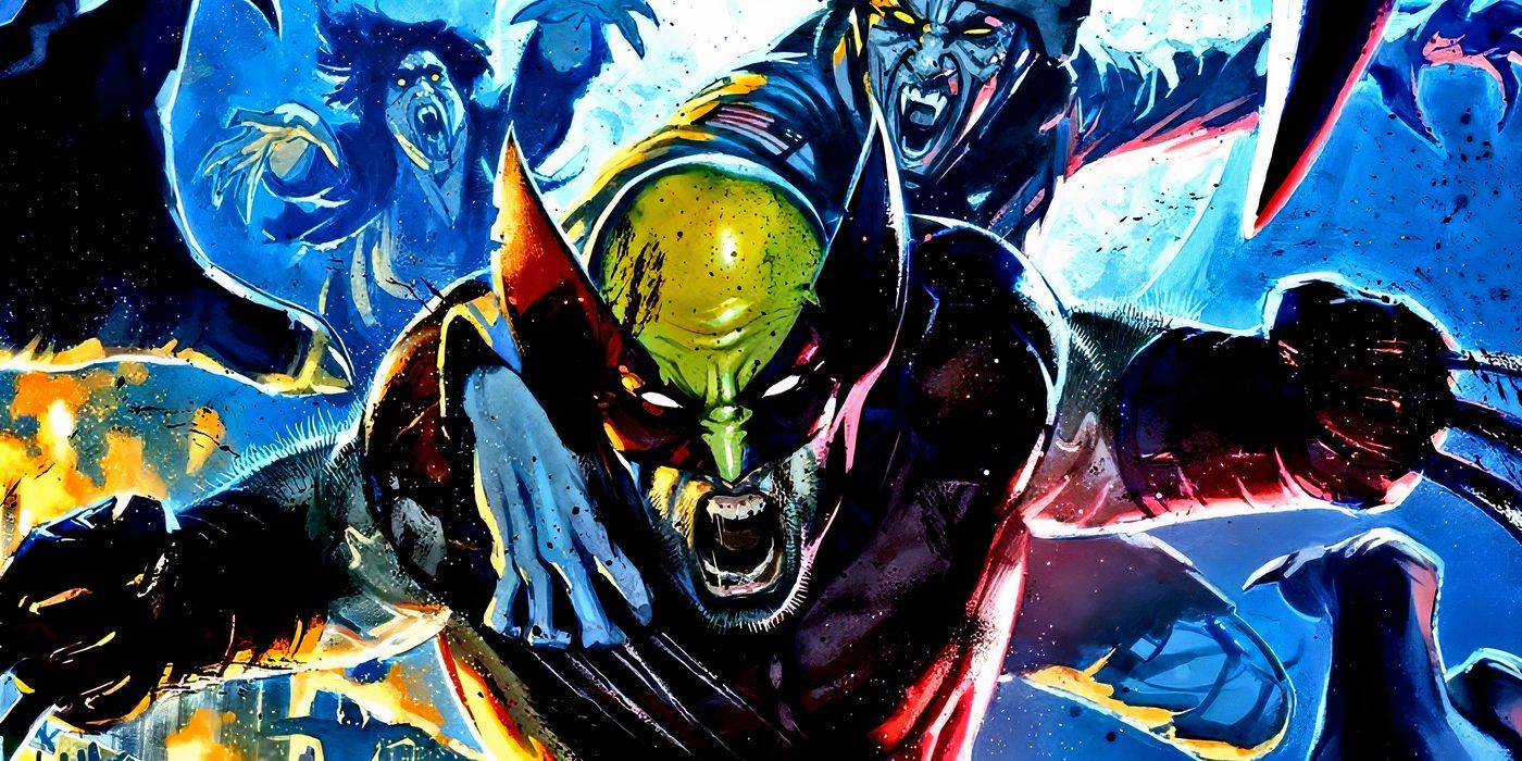 Wolverine battling a horde of vampires.