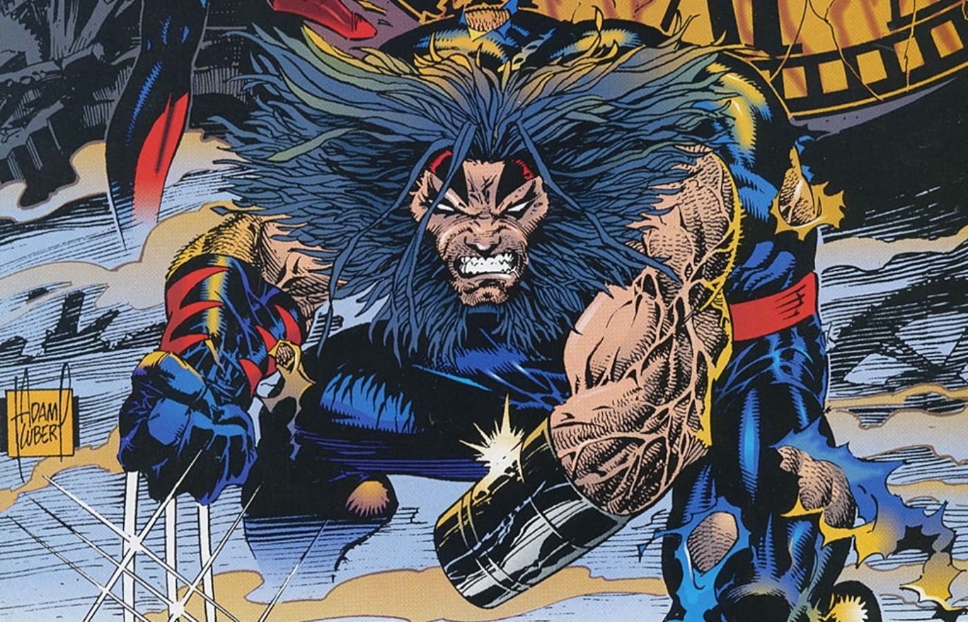 One-handed Wolverine crouched with his claws drawn in the Age of Apocalypse.