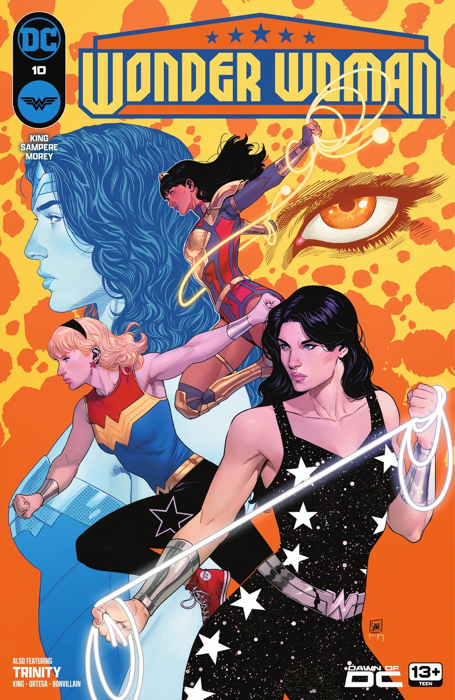 Wonder Woman 10 Main Cover: Wonder Girls Donna Troy, Cassie Sandsmark, and Yara Flor in front of Diana and Cheetah.