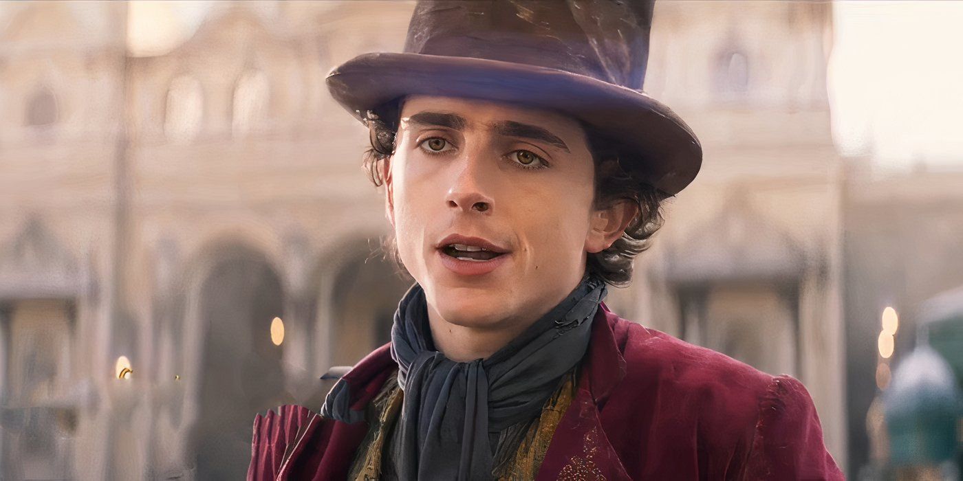 Wonka (Timothee Chalamet) in a top hat, singing A Hatful Of Dreams