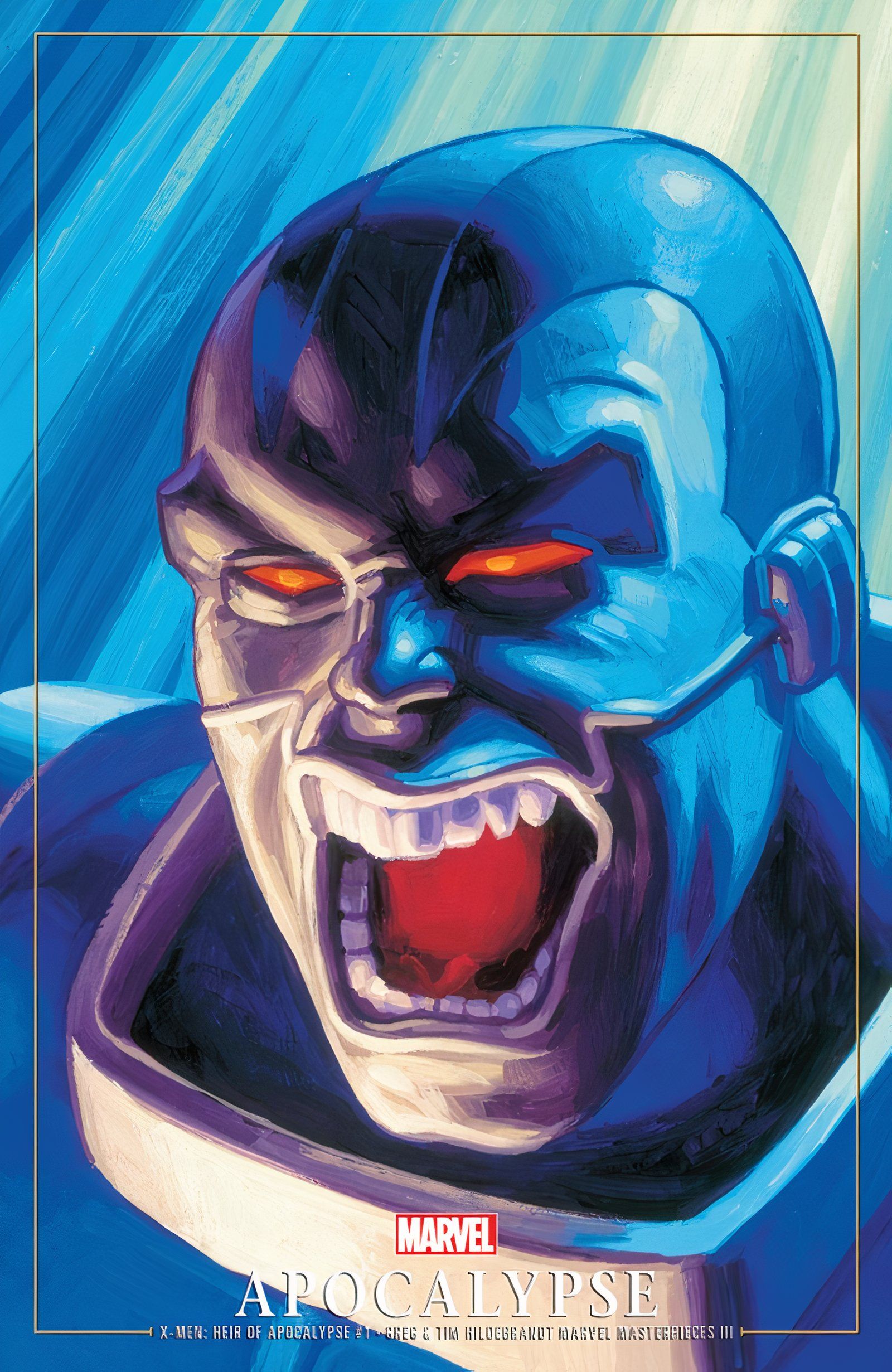 X-Men: Heir of Apocalypse #1 portrait variant, close up of Apocalypse screaming in frustration