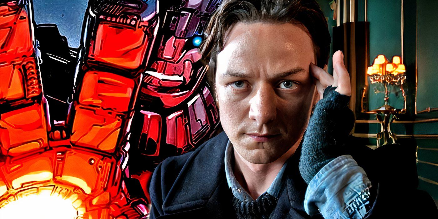 James McAvoy's Charles Xavier with a Sentinel behind him.