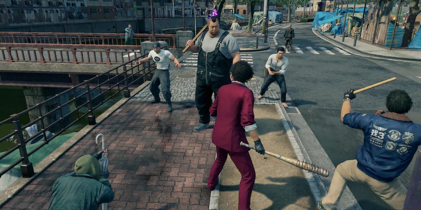 Yakuza Like a Dragon combat screenshot on the street.