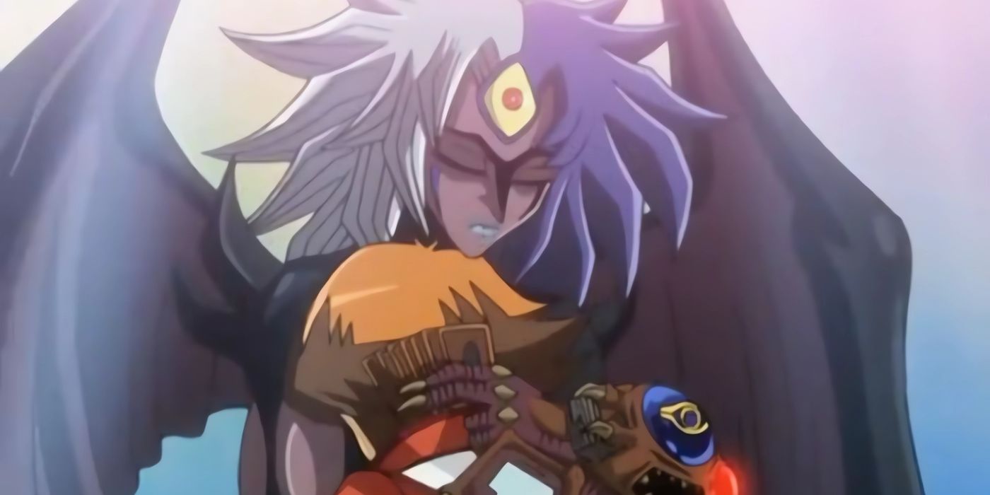 Yubel holding Jaden in their arms after the young man used Super Polymerization to fuse their souls