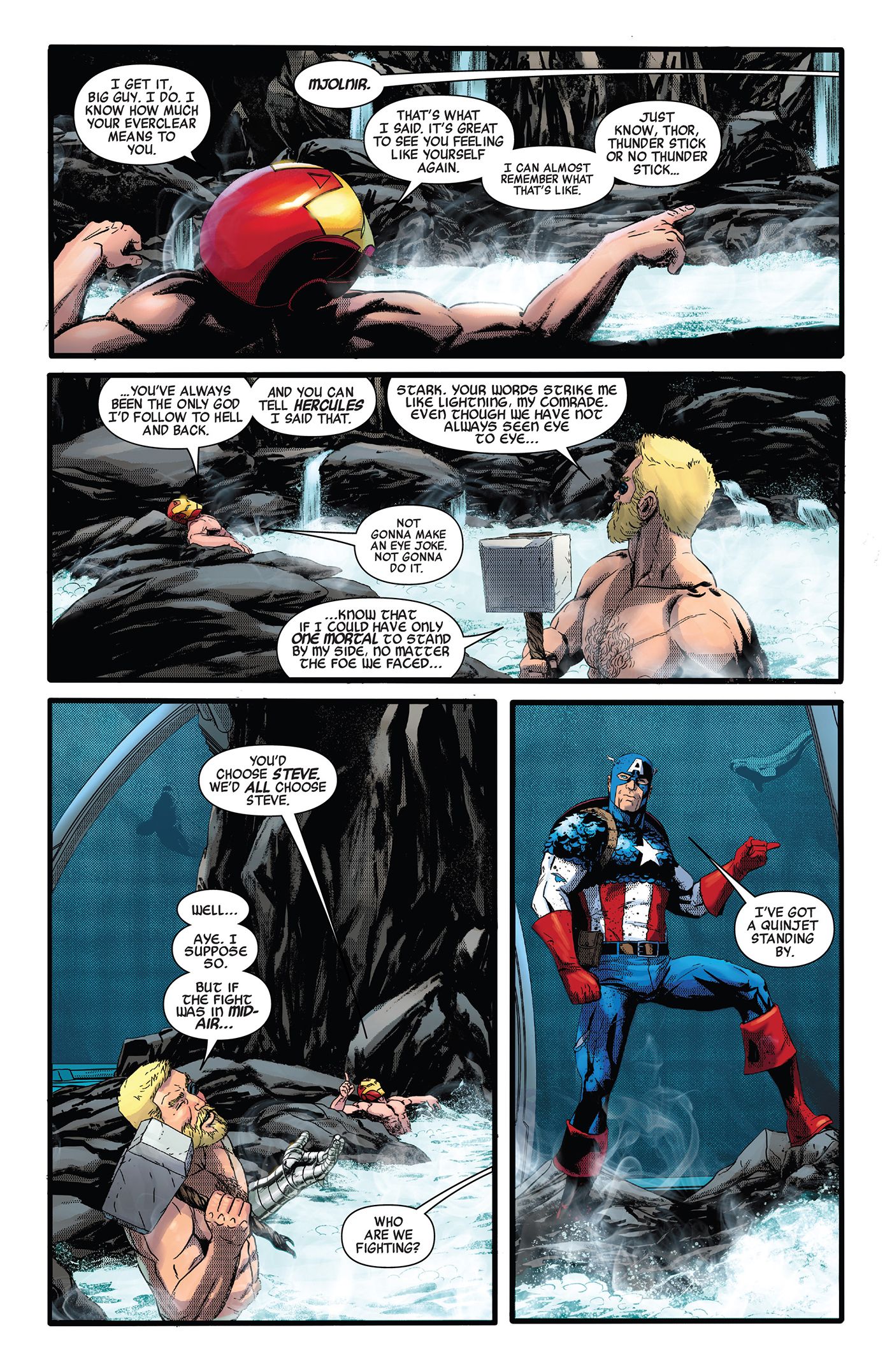 Thor and Tony admit Steve is the best Avenger in Avengers #21.