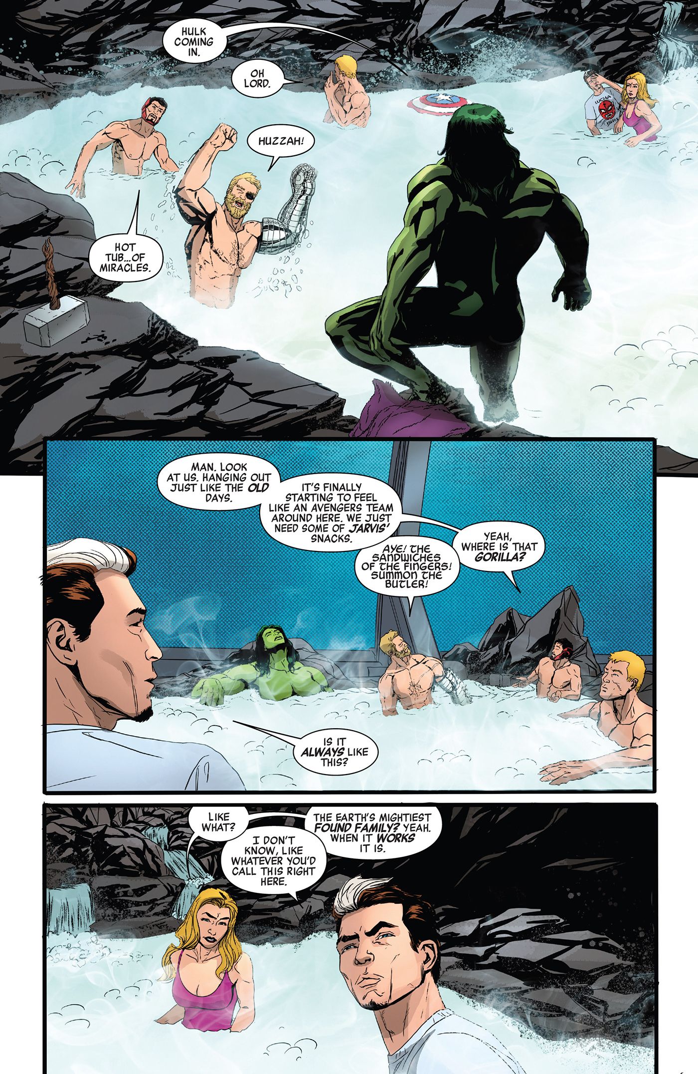 Now all the Avengers are in the hot tub in Avengers #21.