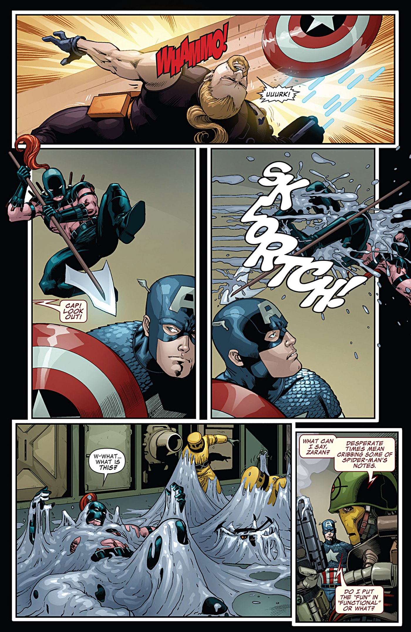 Iron Man saves Steve with webs in Captain America and Iron Man #635