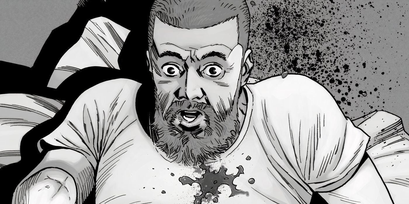 Rick Grimes getting shot in the chest in The Walking Dead comic.