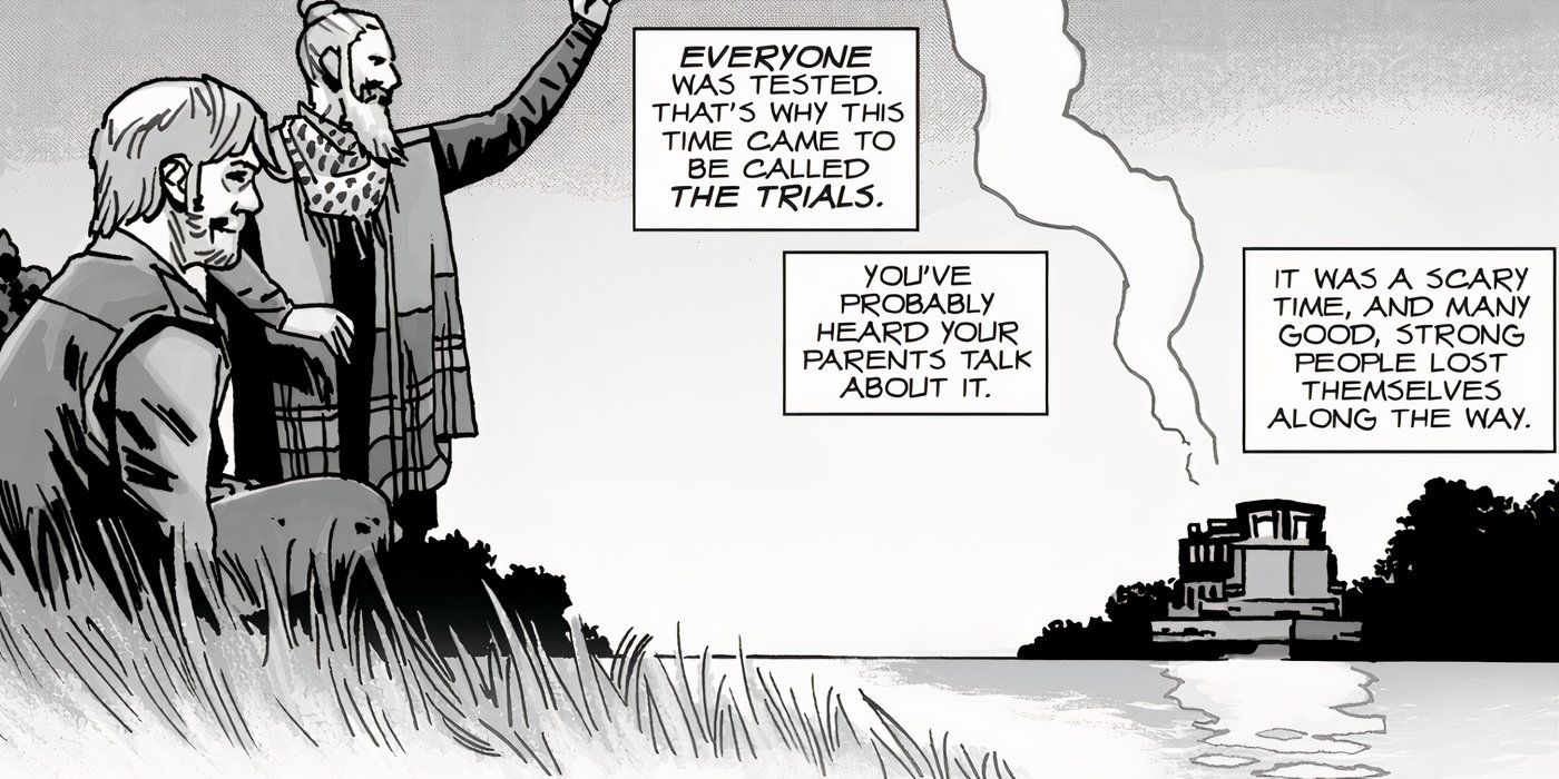 The Walking Dead's Jesus and Aaron waving to a passing boat from their riverfront home in the comic.