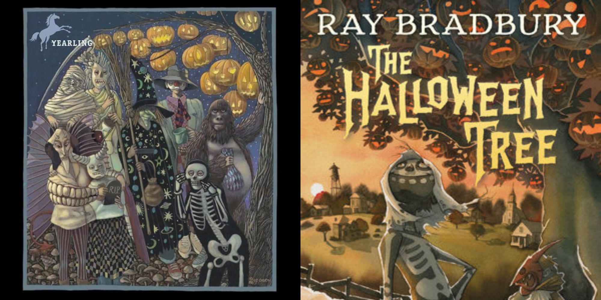 Imagem dividida das capas dos livros da árvore de Halloween