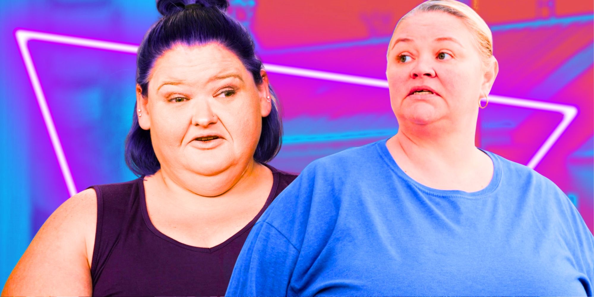 1000-lb Sisters Amy and Misty Slaton in side by side images while talking