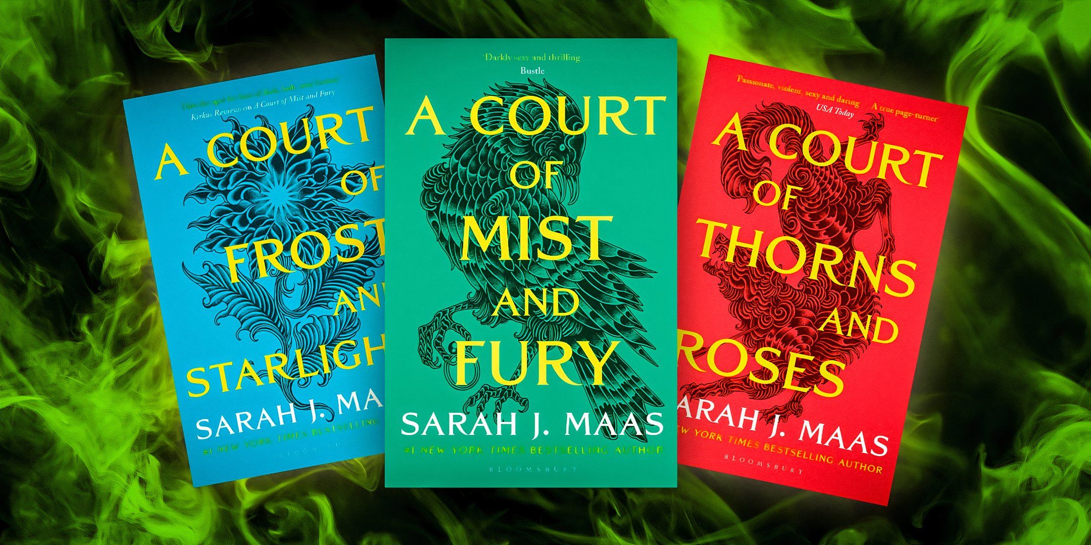 Uma colagem de capas de livros da série ACOTAR de Sarah J Maas