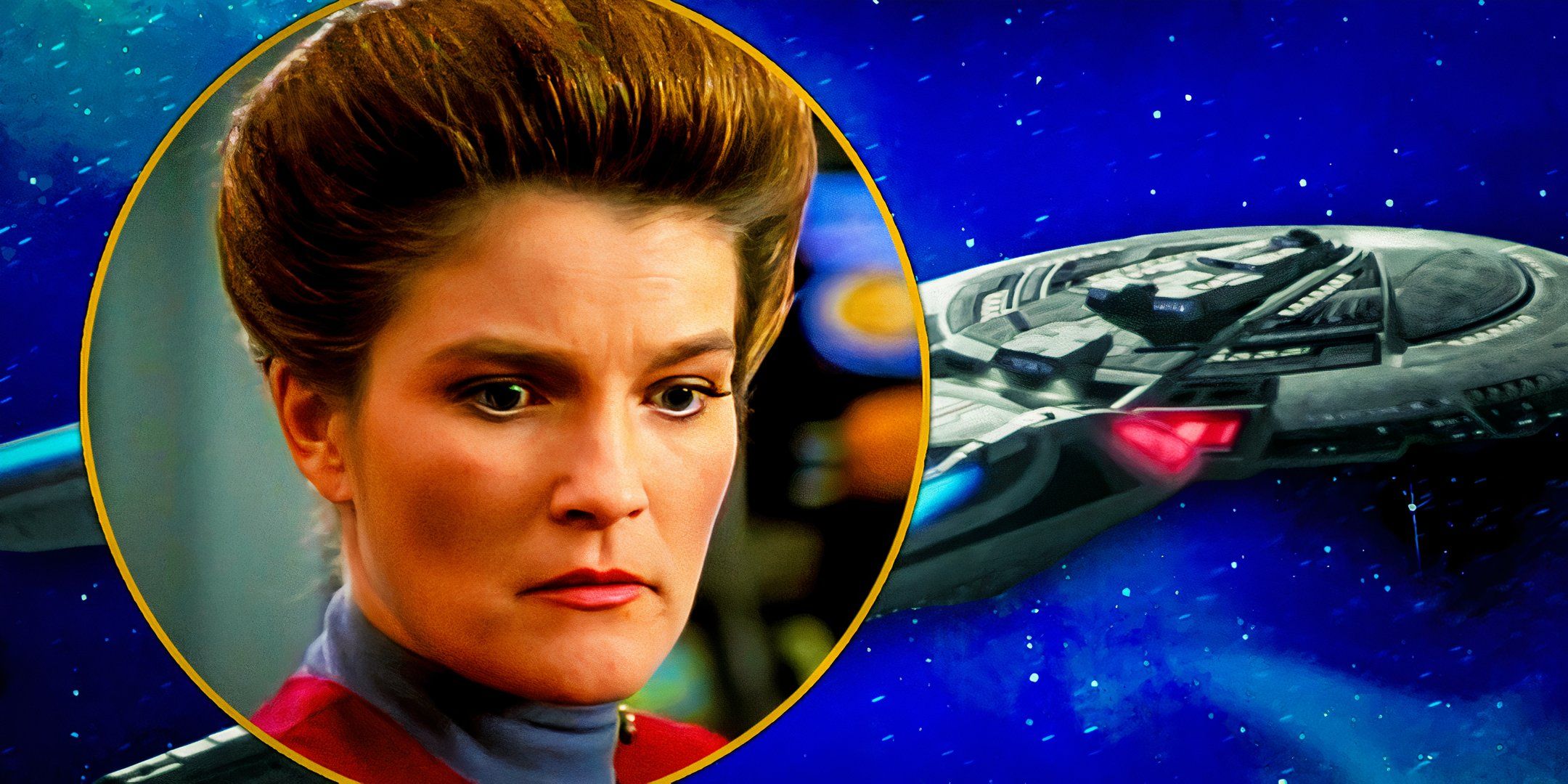 Captain Janeway and the USS Enterprise-E in Star Trek