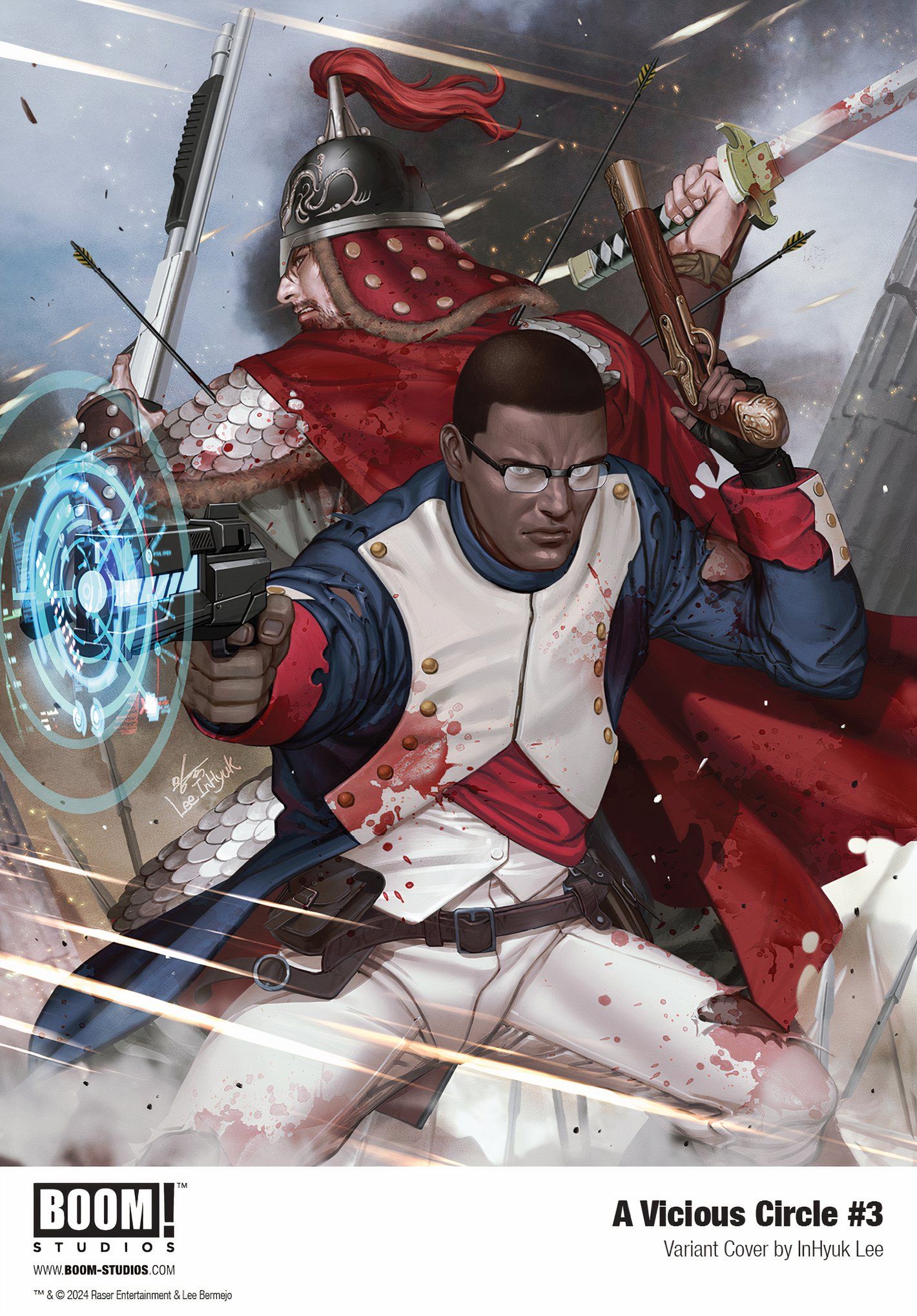 A Vicious Circle #3 variant cover, featuring man in Continental Army uniform fighting side by side with a knight.