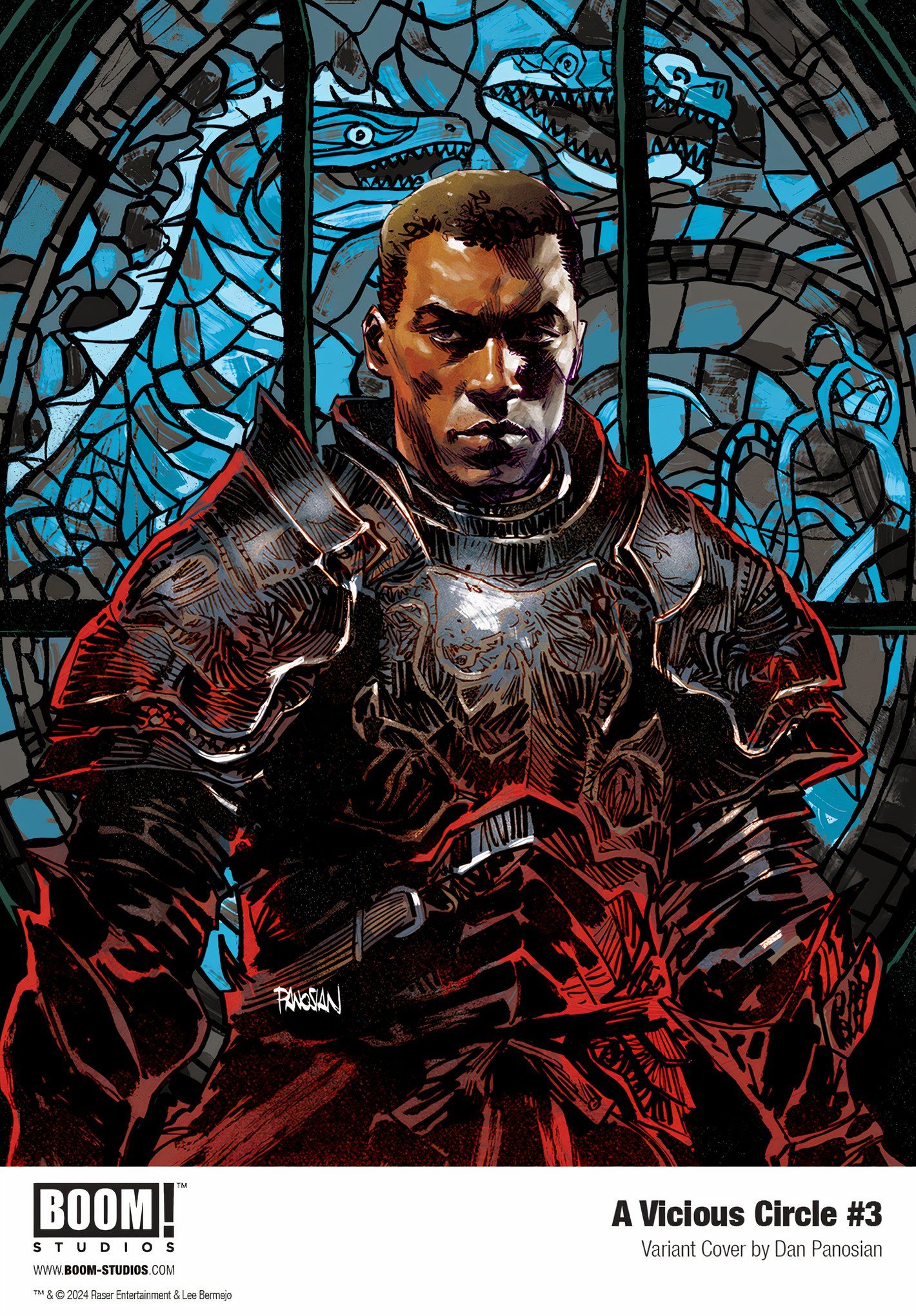 A Vicious Circle #3 variant cover, protagonist in retro-futuristic looking armor.