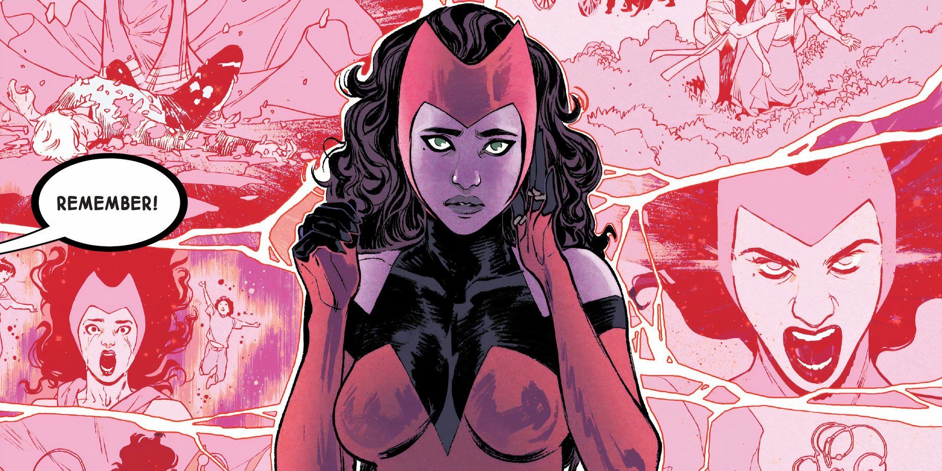 Scarlet Witch is being forced visions of all her her life's greatest mistakes and losses.