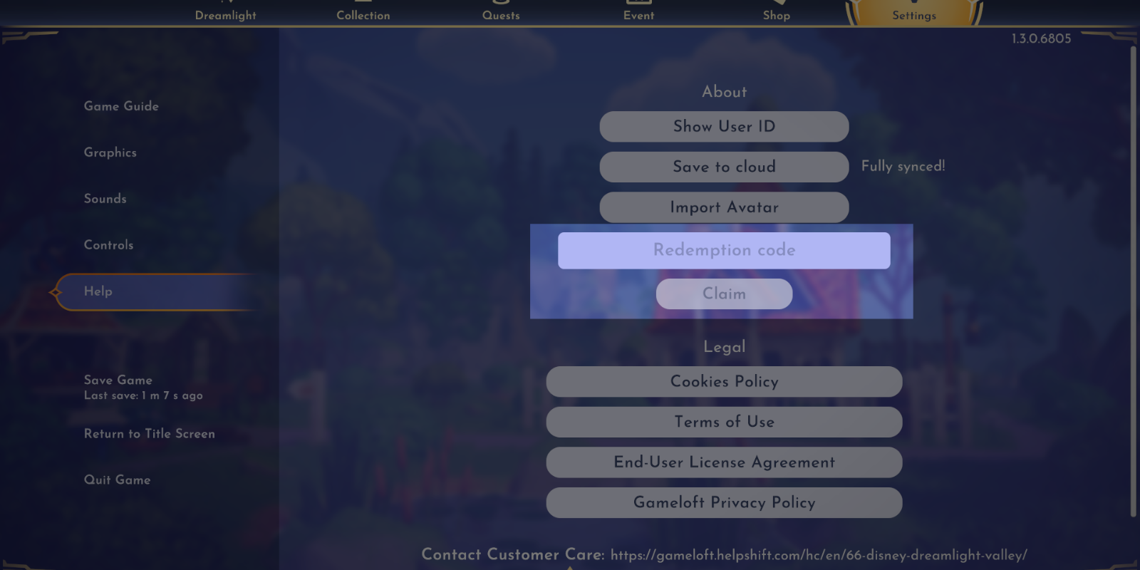 Disney Dreamlight Valley in game screenshot showing the purchase code box