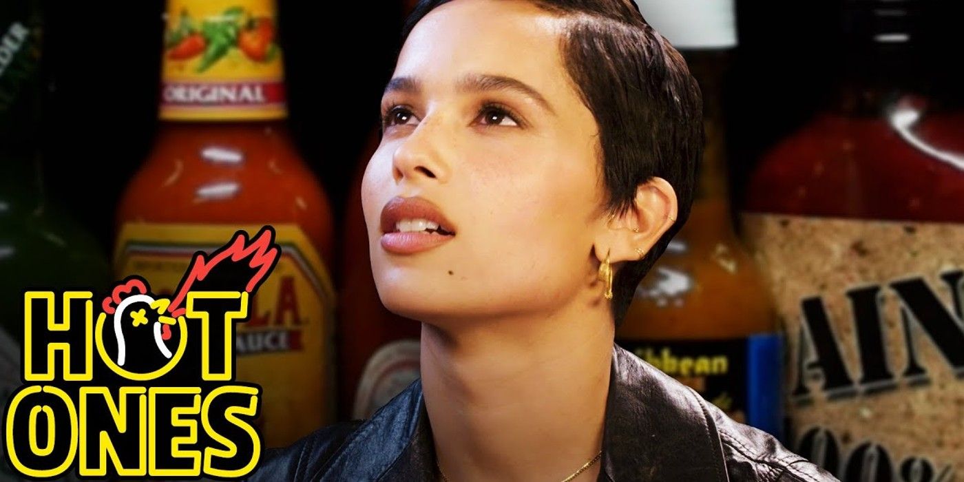 Zoe Kravitz looking up in Hot Ones