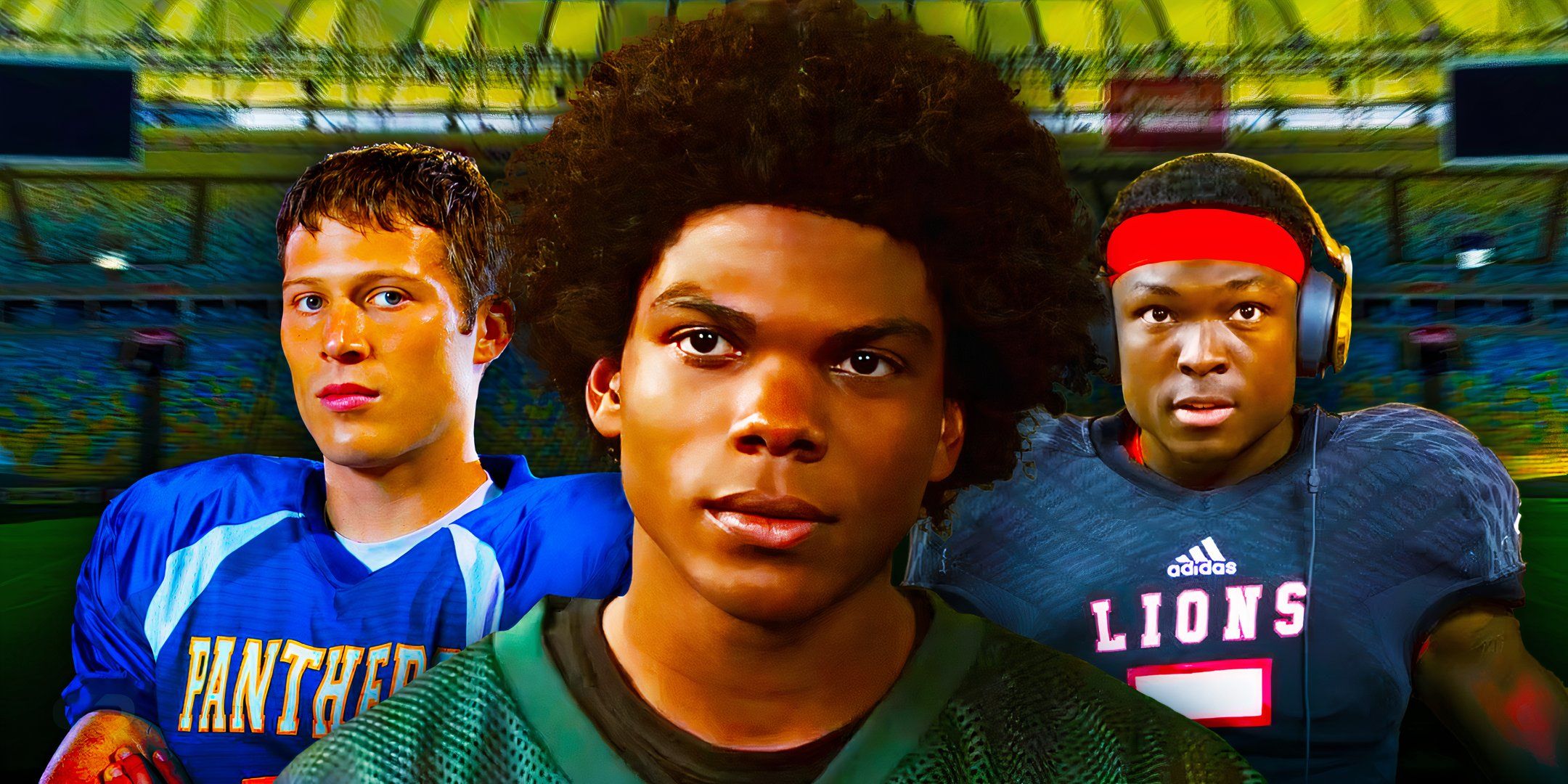 Zach Gilford as Matt in Friday Night Lights, Spence Moore II as Chris in All American, and a football player in Last Chance U.