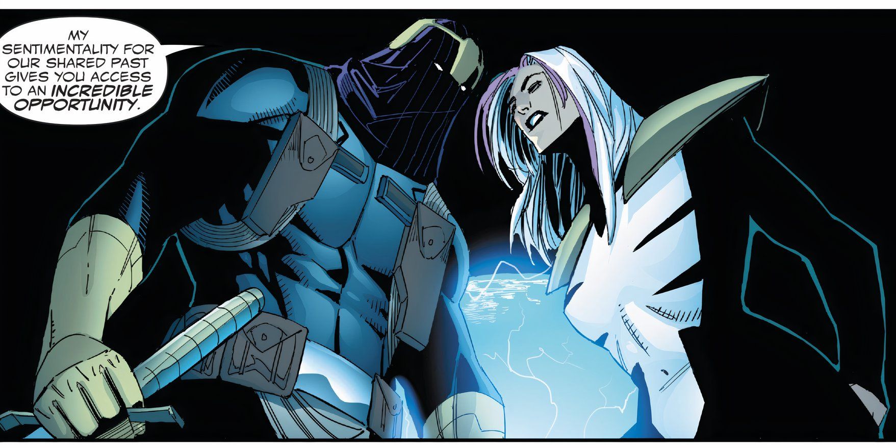 Songbird and Baron Zemo face as enemies after previously being lovers.