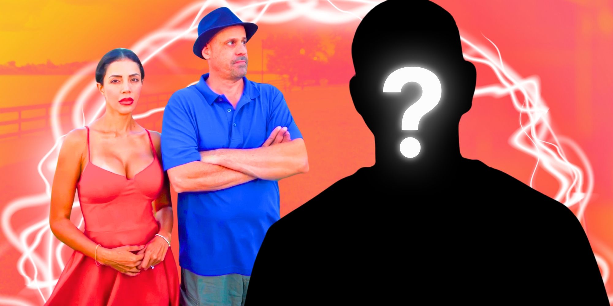 90 Day Fiancé’s Jasmine Pineda and Gino Palazzolo are angry, with Gino folding his arms, next to a mystery figure.