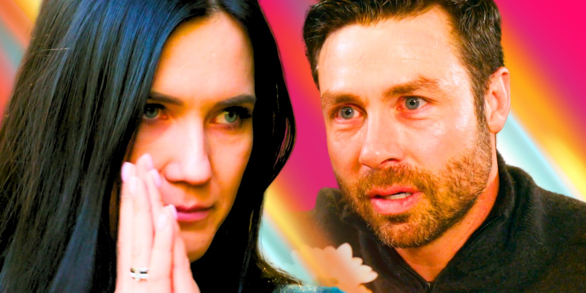 90 Day Fiancé’s Varya Malina presses her hands together, and Geoffrey Paschel looks upset.