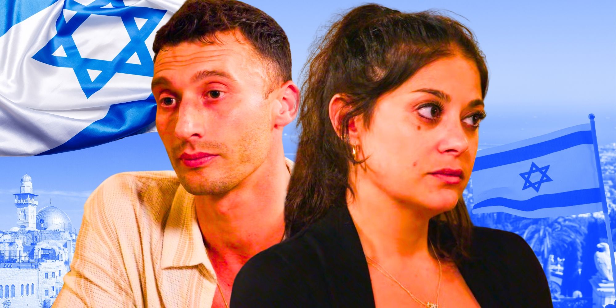 90 Day Fiancé's Alexei and Loren Brovarnik look sullen in front of the Israel flag.