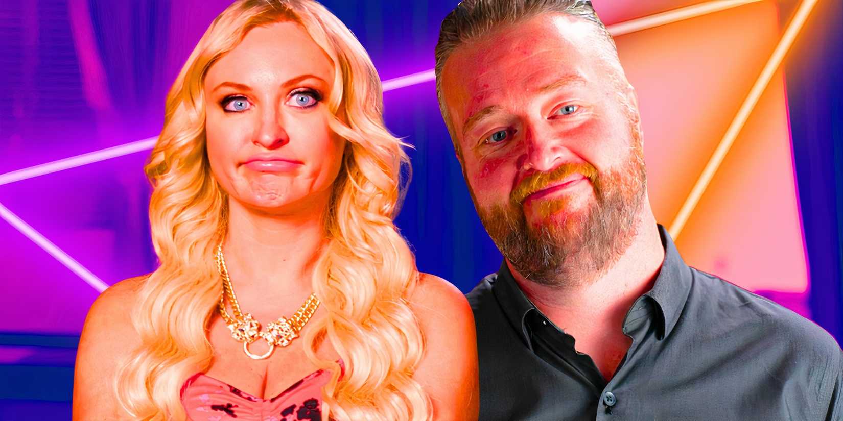 90 Day Fiancé Mike Youngquist smiling and Natalie Mordovtseva making a grumpy face