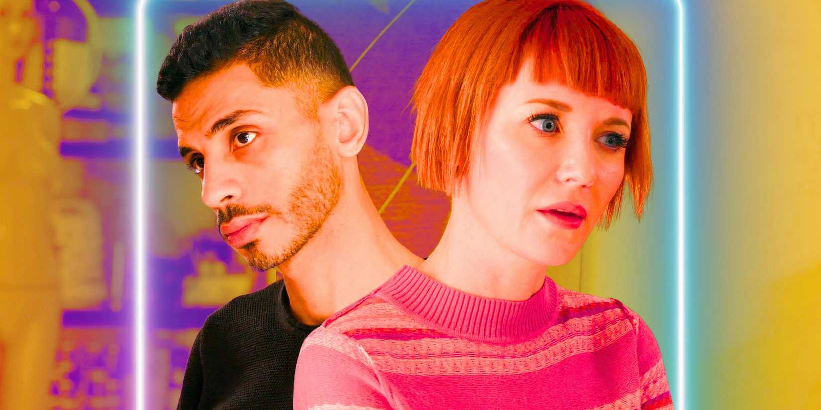 90 Day Fiancé Nicole Sherbiny with confused expression and Mahmoud El Sherbiny looking guilty