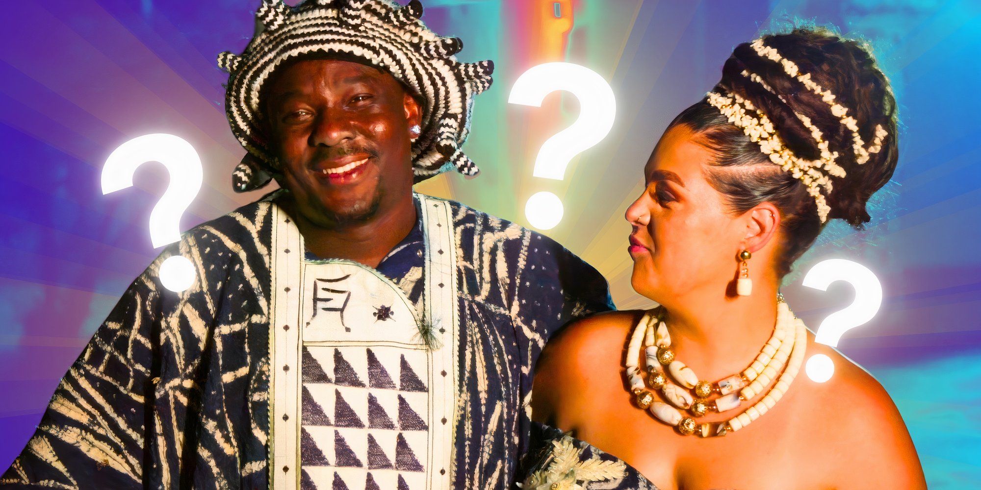 90 Day Fiancé Kobe Blaise &amp; Emily Bieberly in traditional Cameroonian wedding outfits.