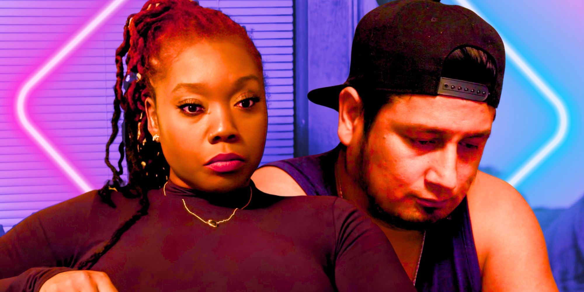 90 Day Fiance Ashley and Manuel in side by side images looking glum