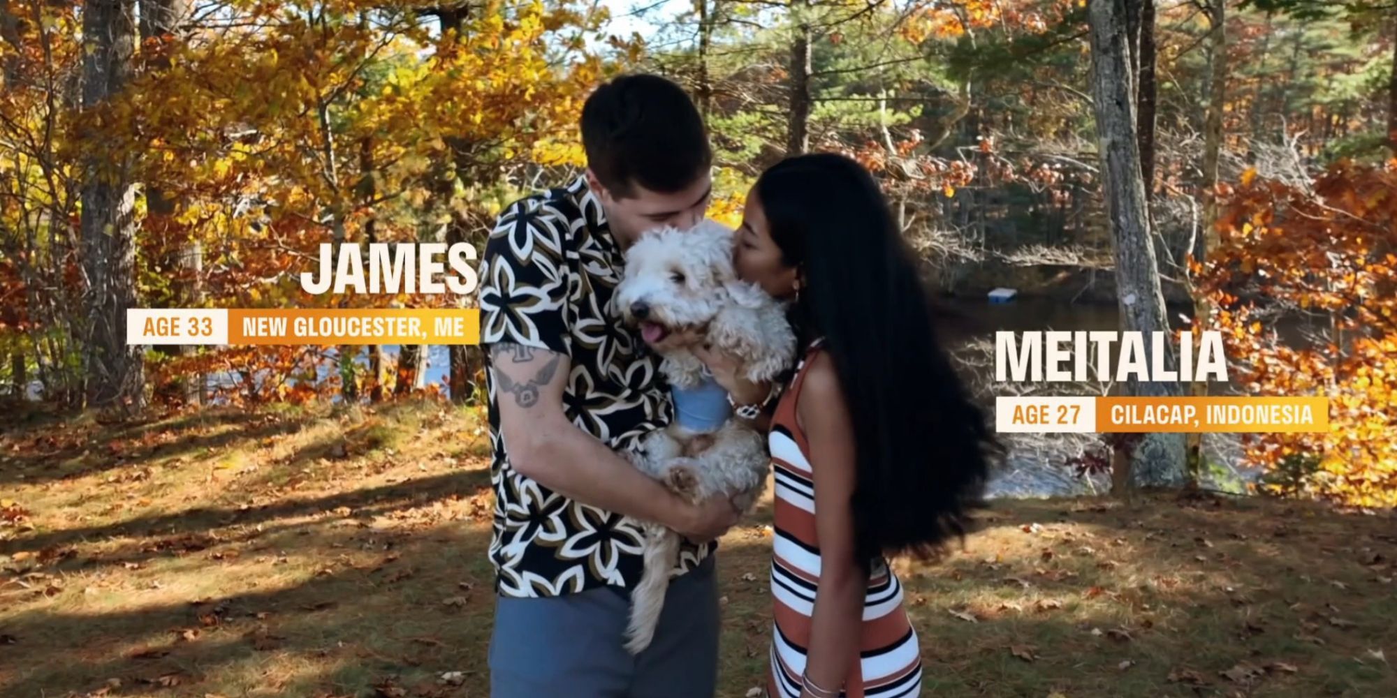 90 Day Fiance Meitalia and James kissing their dog in promo shot