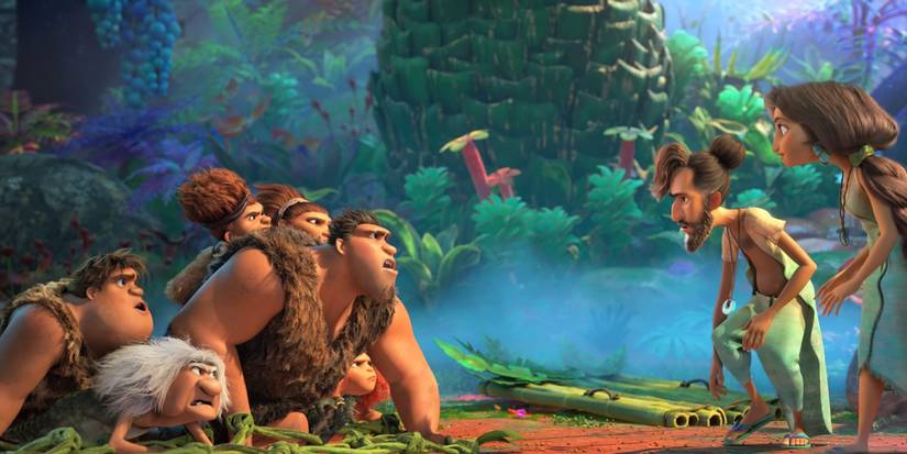 The Croods meet two strangers in The Croods: A New Age